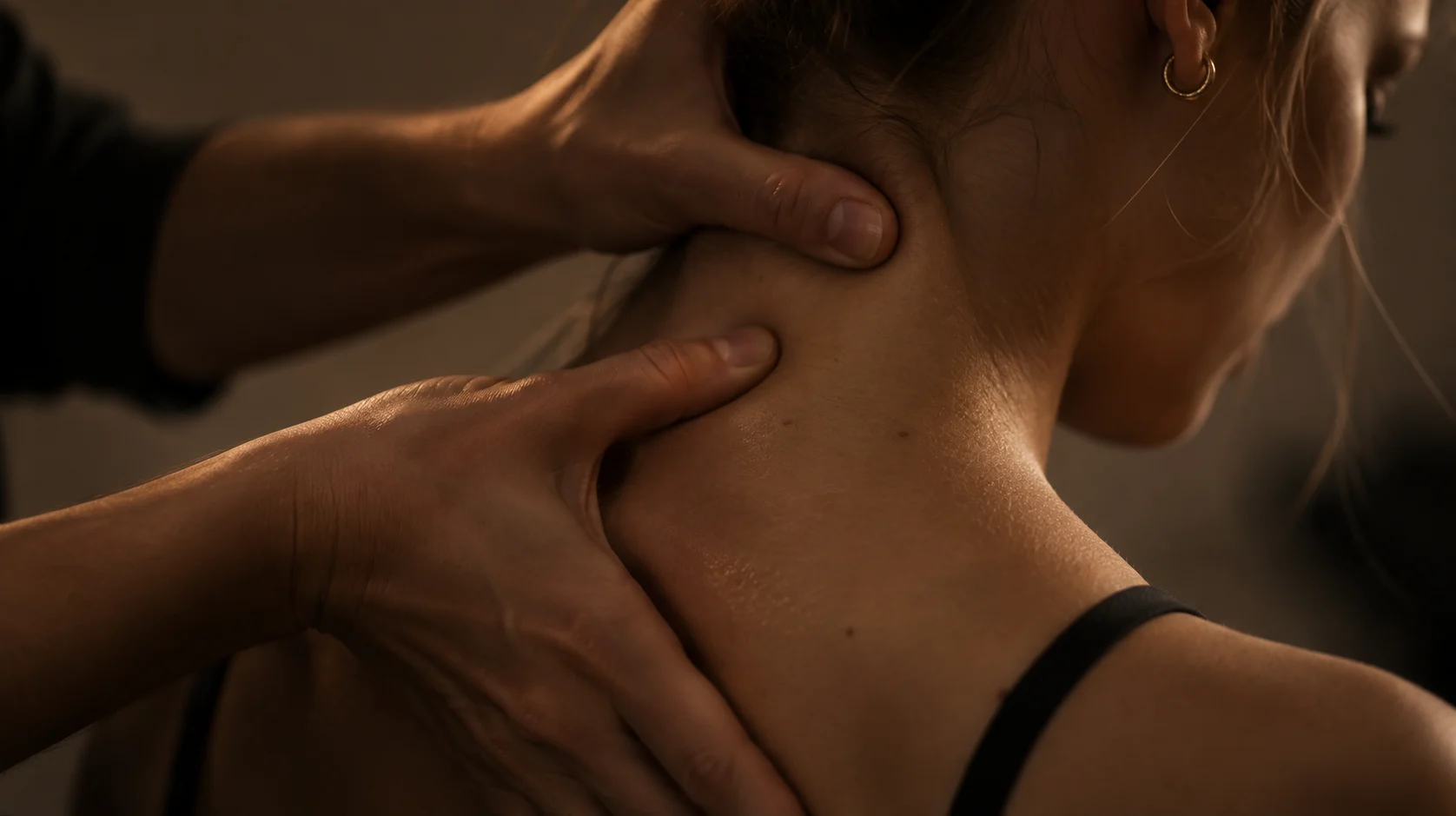 Kinesitherapeut masseert de nek en schouder van een patiënte
